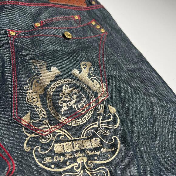 CEZER Men’s Size 36 Y2K Rap Denim Shorts Dark Wash Peru 100% Cotton Red Stitch - Picture 8 of 12